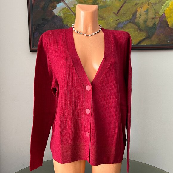 Christian Siriano Sweaters - Christian Siriano NWT Red 100% Extra Fine Merino Wool Cardigan